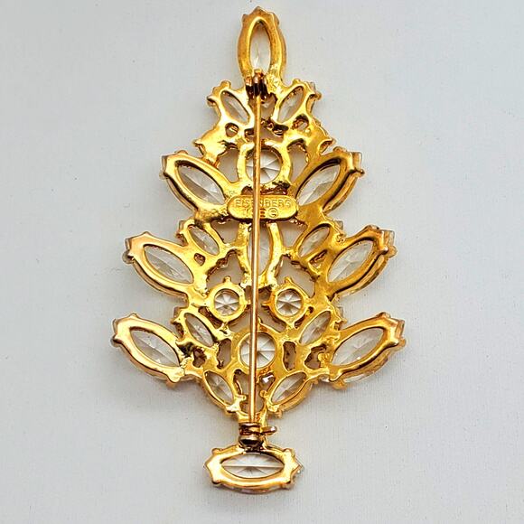 Eisenberg Ice Tree Brooch Clear Glass Stones Gold Tone Pin Pine Holiday Xmas - Picture 5 of 7